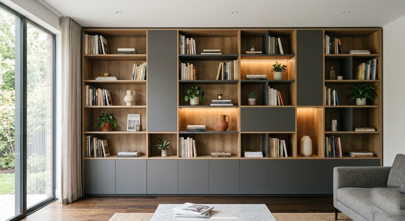 Biblioteca modular en melamina a la medida